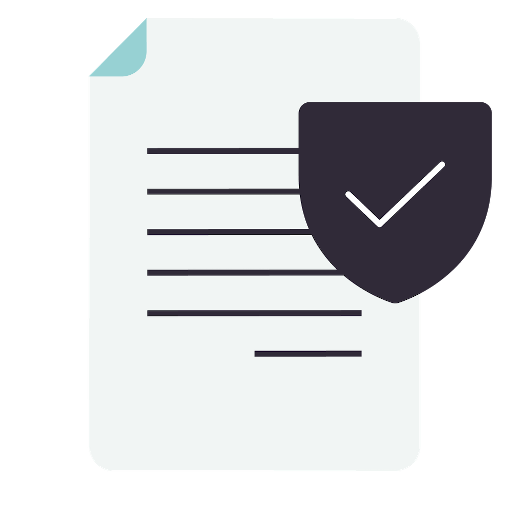 An icon of a document with a security shield overlaying it